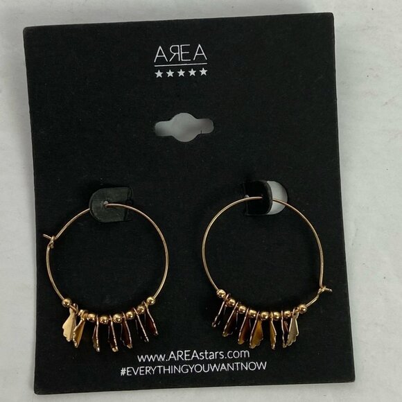 NWT Nordstrom AreaStars Circular Hoop Earrings Gold Tone Leaves Bohemian Boho - Picture 3 of 3